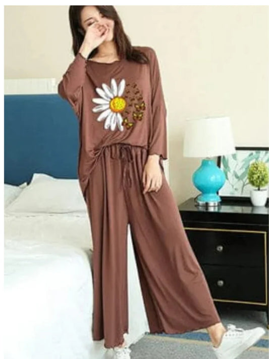 Brown daisy flower printed loungewear