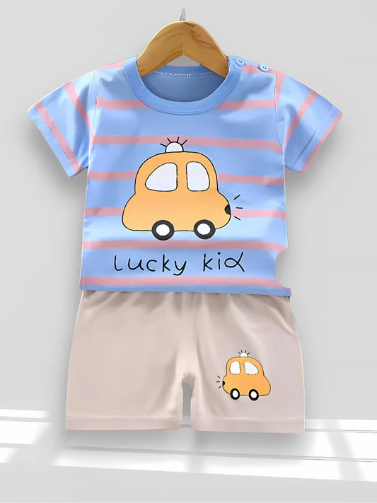 Blue and car pattern printed kids wear