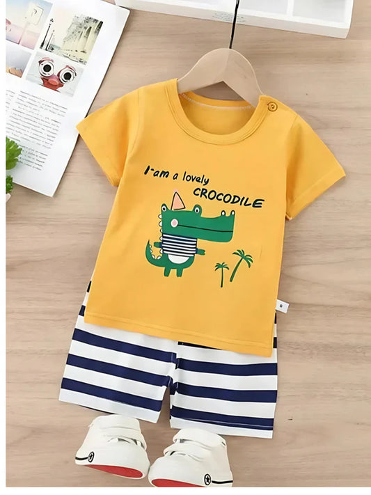 Lovely Crocodile Printed Short Sleeve Kids Wear