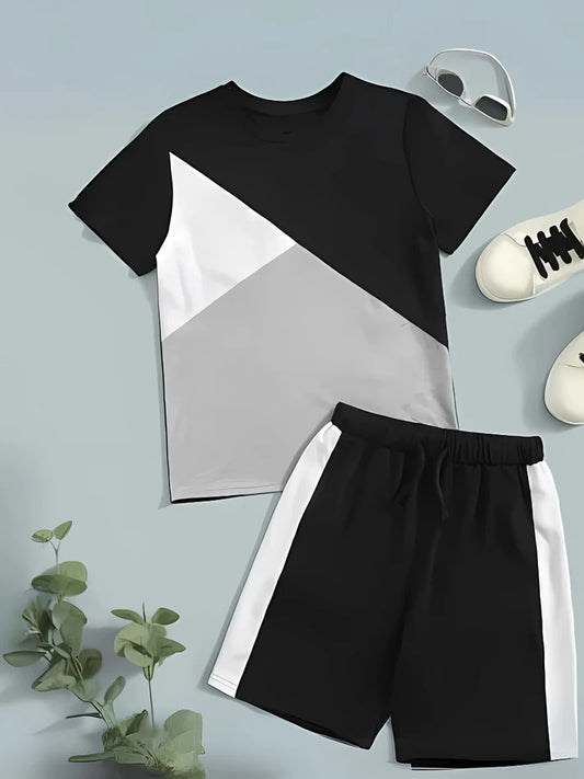 Black Panel T-Shirt Shorts Set