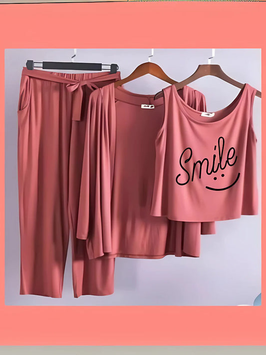 3-Piece Smile Printed Long Sleeve Suit for Women