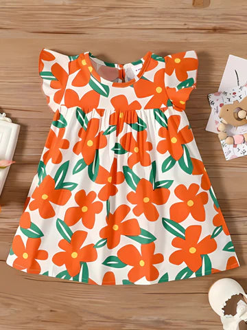 Baby Girl Allover Floral Print Flutter-sleeve Dress