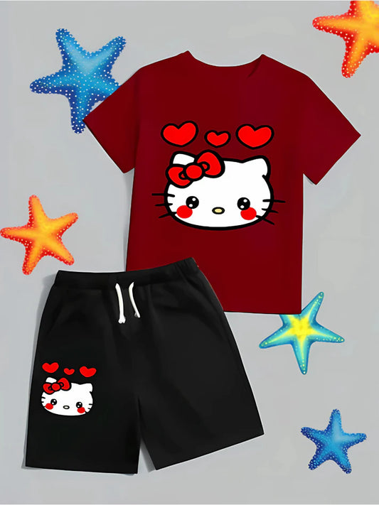 Anime Hello Kitty tshirt kids T-shirts sets