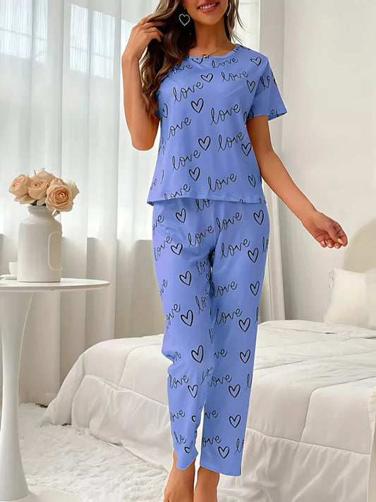 Blue And Black Heart Printed Set