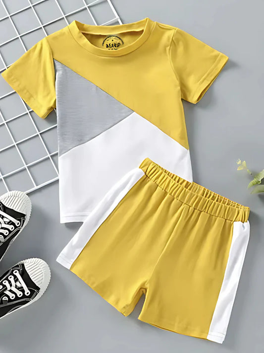 Yellow Panel T-Shirt Shorts Set