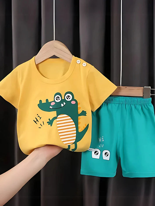 Yellow Hi Dino Printed Short-Sleeve Kids