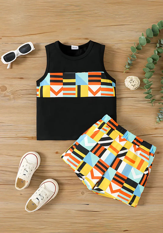 Colorful Geometry Print Tank Top and Shorts Set